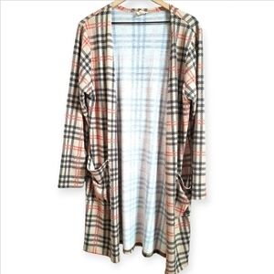 Yelete Light Mocha, Red, & Black Plaid Plus Size Cardigan~2XL